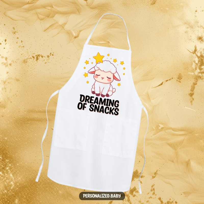 Funny Apron: Sleepy lamb dreaming peacefully amidst swirling stars, adding a touch of calm and whimsy to kitchen tasks.