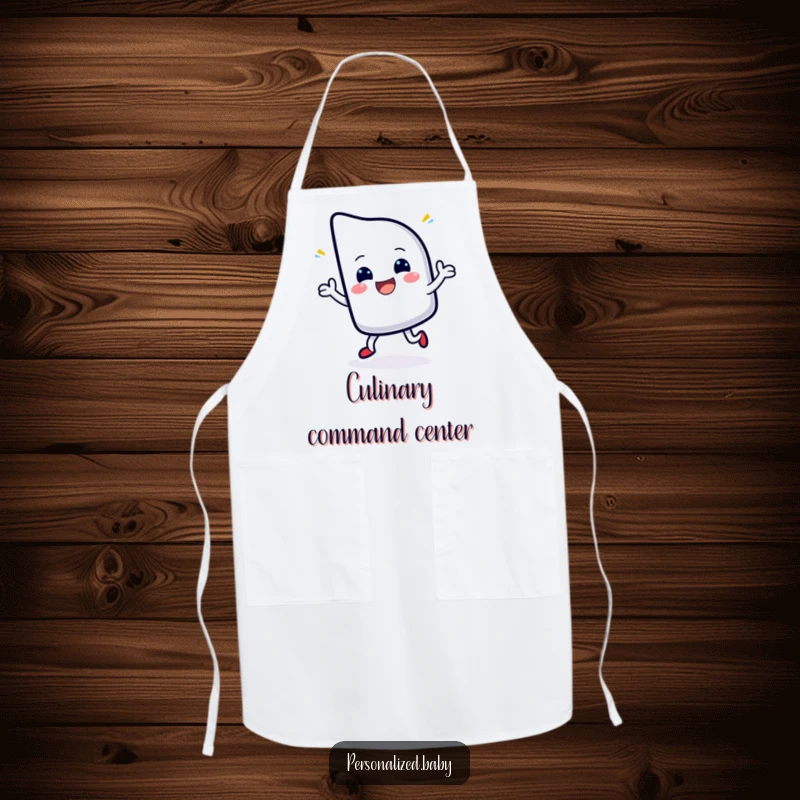 Funny apron print of a cheerful, blinking cursor character dancing with delight, ideal for crafting or digital art creation.