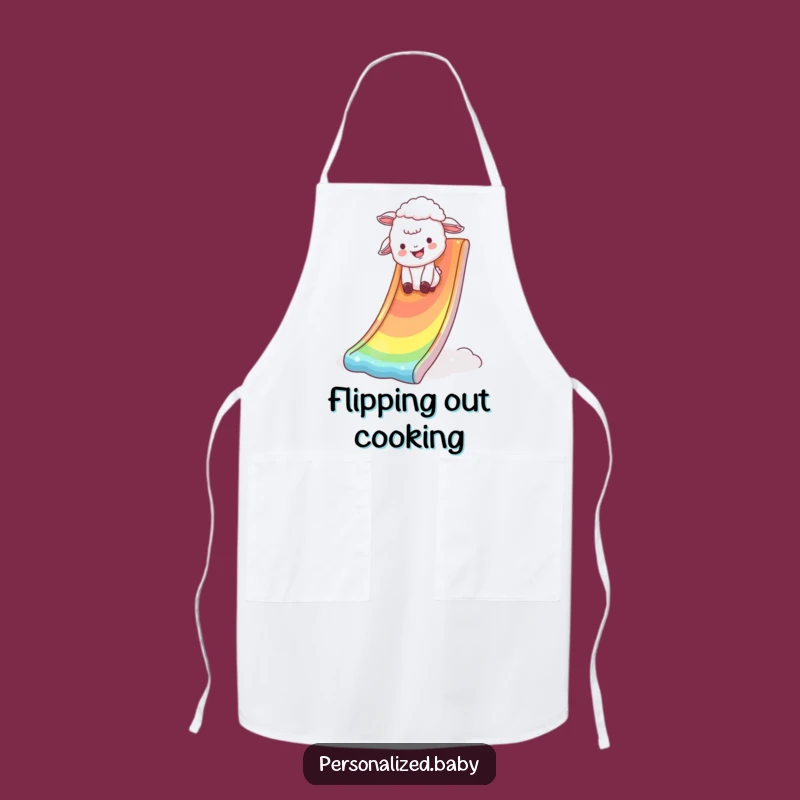 Funny Joyful Chef Apron: Lamb on rainbow slide, a humorous gift for fun lovers.