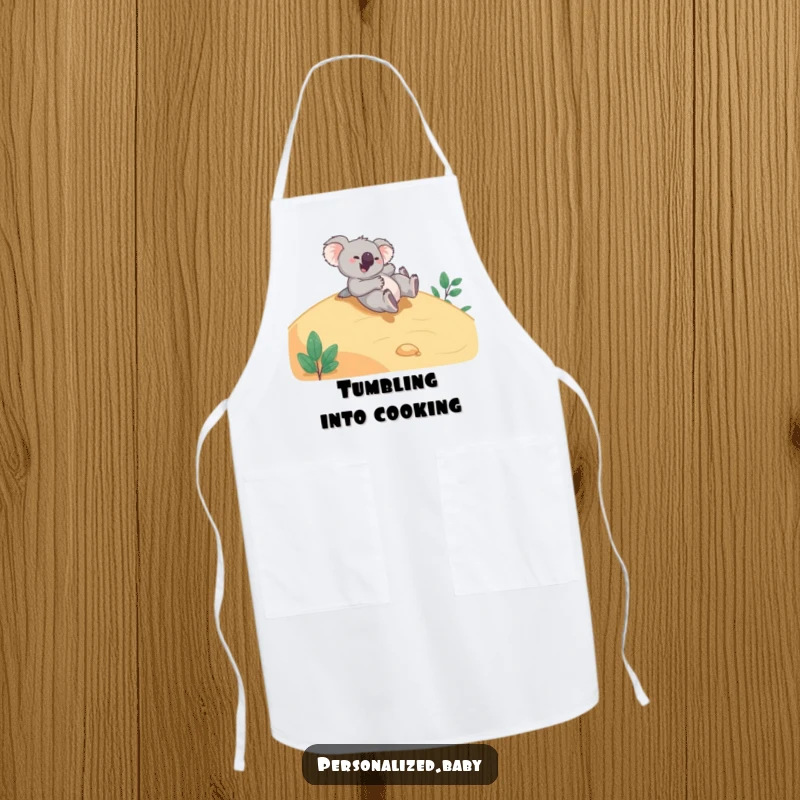 Funny Apron: Giggling koala bear joyfully tumbles down a smooth hillside, adding playful charm to kitchen tasks.