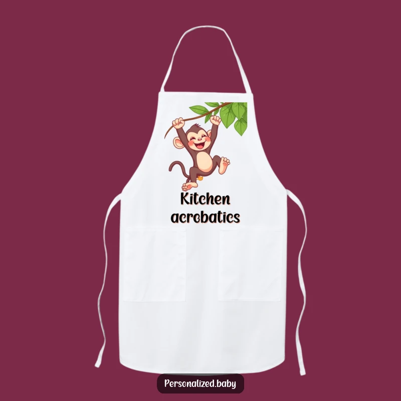Funny Monkey Apron - Mischievous Baby Swinging Laughing Kitchen Wear, a Primate Gift