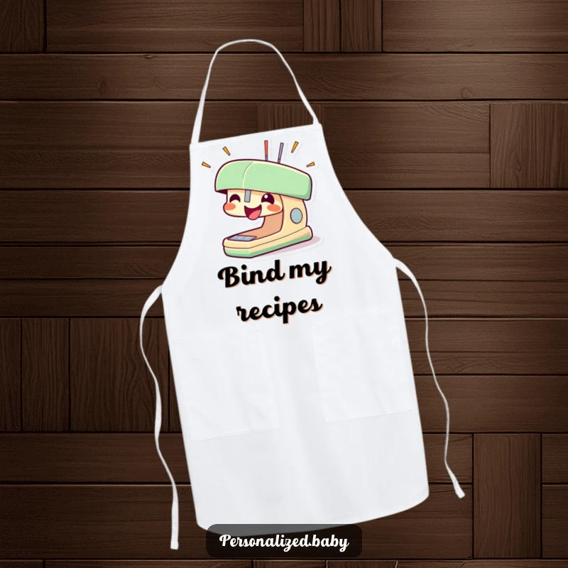 Funny stapler apron featuring a smiling stapler character with staples popping out in excitement, adding energy to cooking.