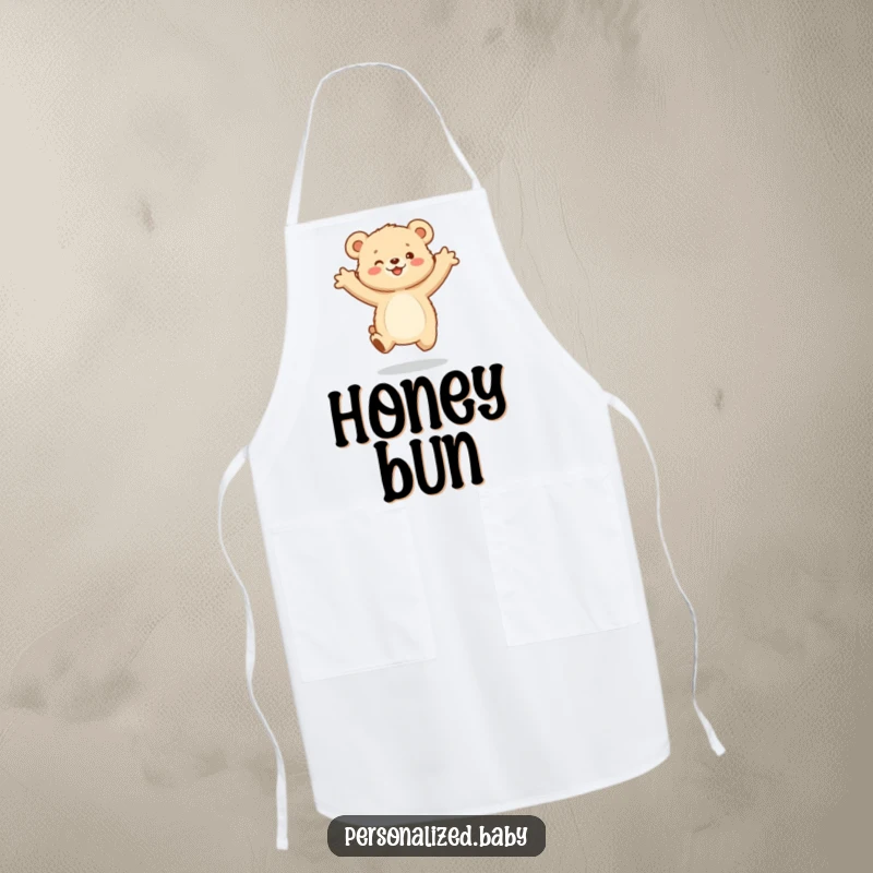 Funny Apron: A small, fluffy bear cub jumping joyfully with arms outstretched, bringing playful animal charm to kitchen tasks.