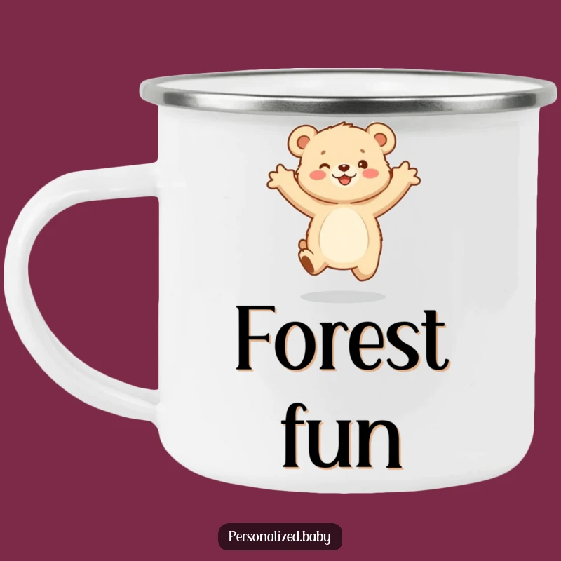 Funny Bear Cub Camping Mug: Gleeful Jump - Adorable Outdoor Adventure Gift