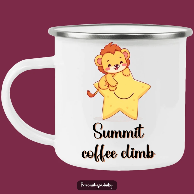 Funny Lion Cub Camping Mug: Brave Star Climber Adventure