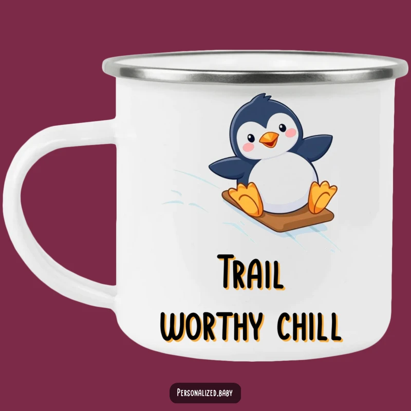 Funny Penguin Camping Mug: Adventure Starry Slope Enamel Gift