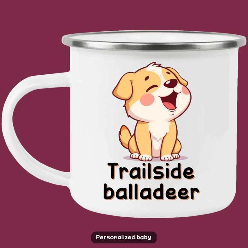 Funny Singing Dog Camping Mug: Giggling Pooch Trail Tunes, Hilarious Outdoor Gift