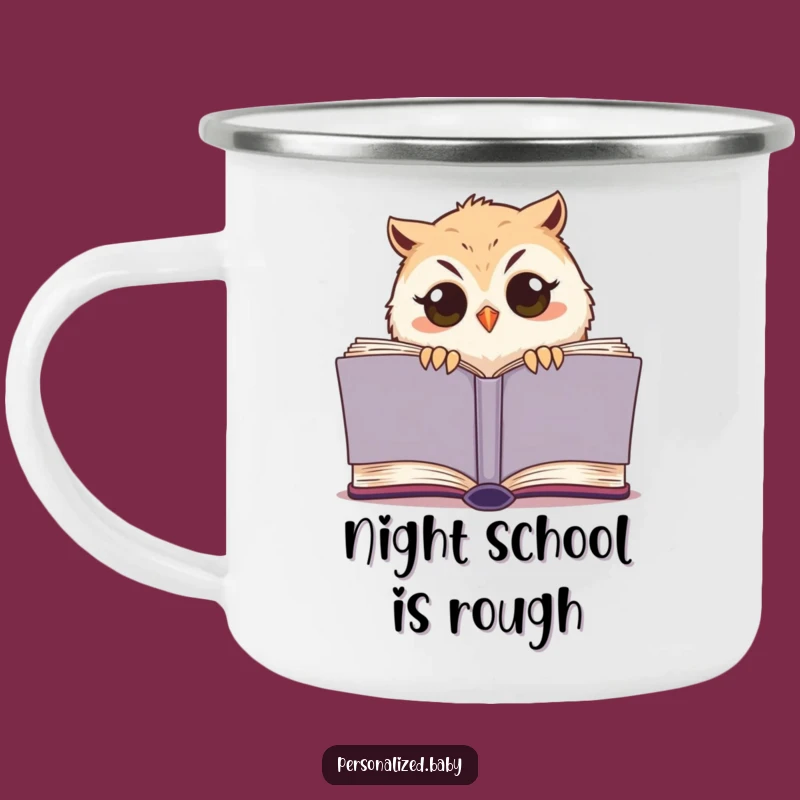 Funny Sleepy Owl Chick Camping Mug: Enjoy Coffee by the Fire with Humor