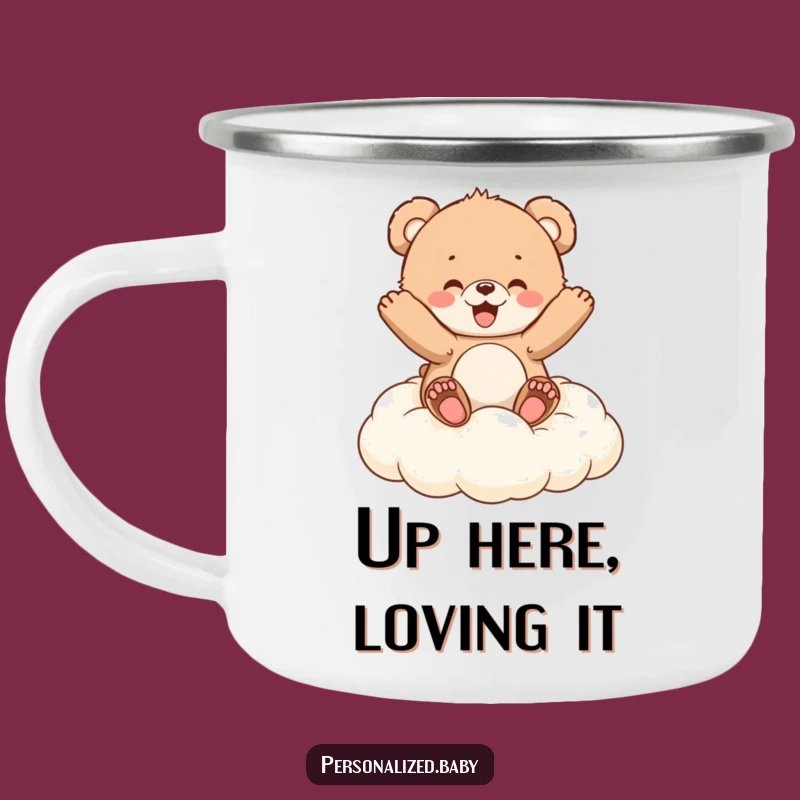 Funny Bear Cub Cloud Camping Mug: Bouncy Brews Under the Sky, Perfect Funny Gift!