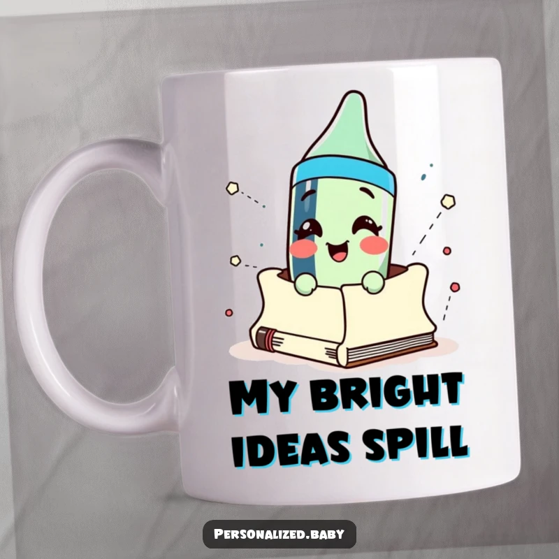 Funny crayon character bursting energetically from a sketchbook, peeking out with a joyful expression, perfect for art lovers.