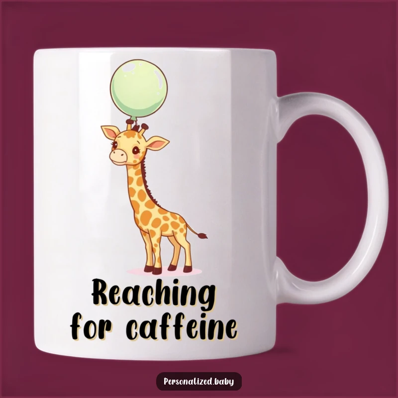 Funny Giraffe Balloon Reach Mug - Amusing and whimsical gift for curious minds.