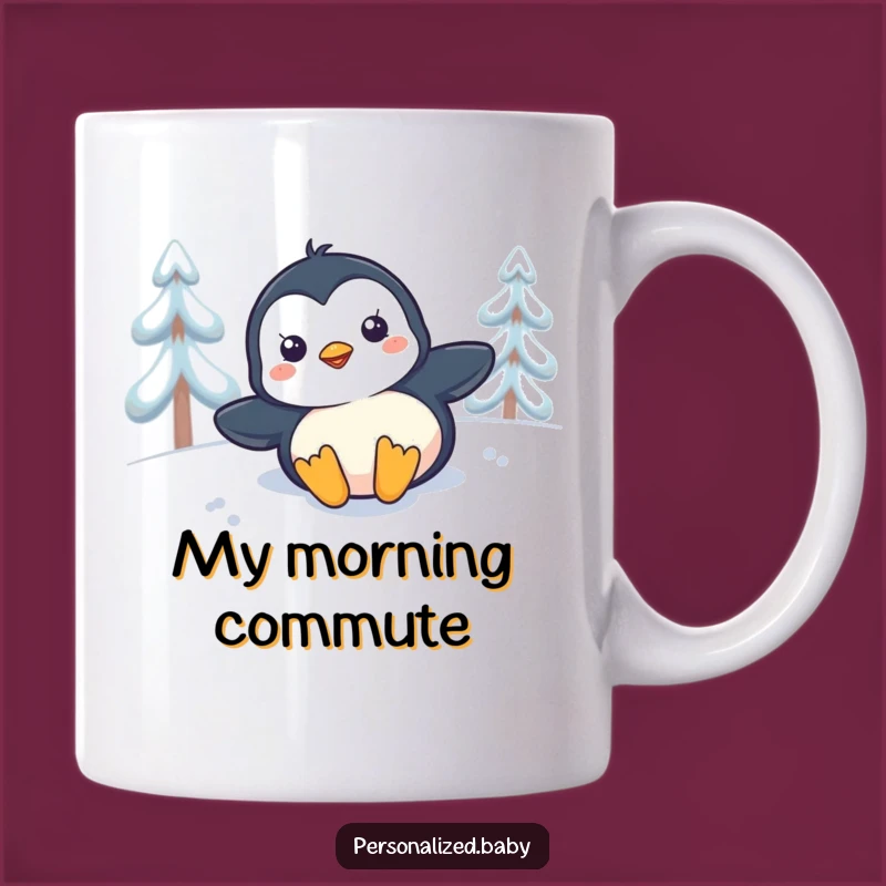 Funny Penguin Slide Mug - Adorable and humorous gift for winter fun lovers.