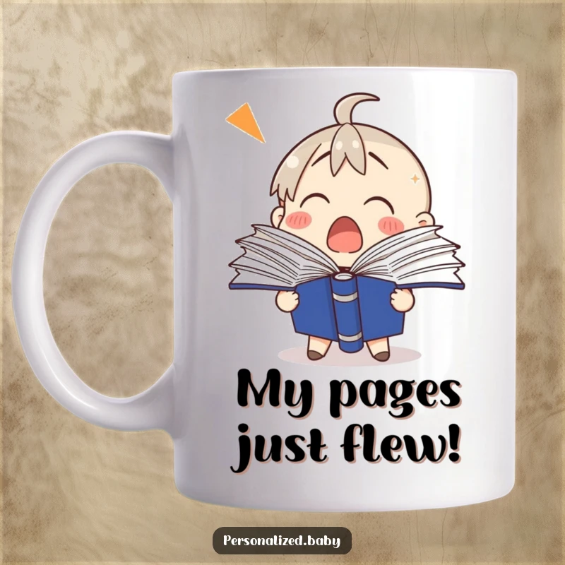 Funny shocked binder mug with pages fanning out in surprise, capturing the relatable office or study shock.