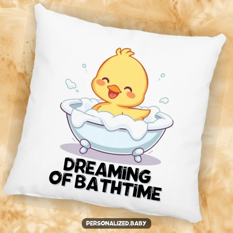 Funny Pillow featuring a happy duckling splashing joyfully in a foam-filled bathtub, offering comfort and a humorous accent.