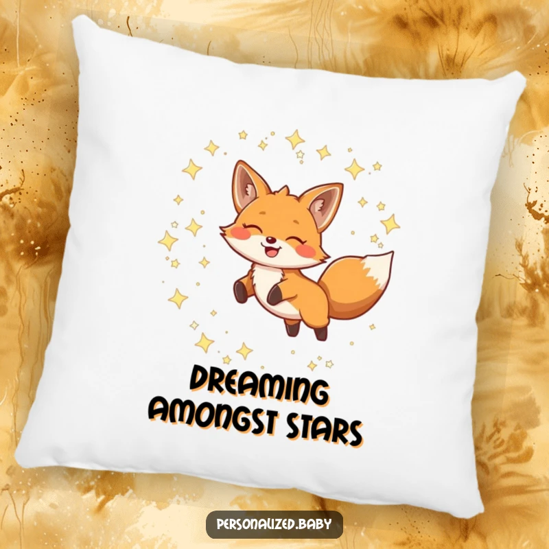 Funny Pillow featuring a smiling fox leaping through twinkling constellations, perfect for adding whimsical comfort to any space.