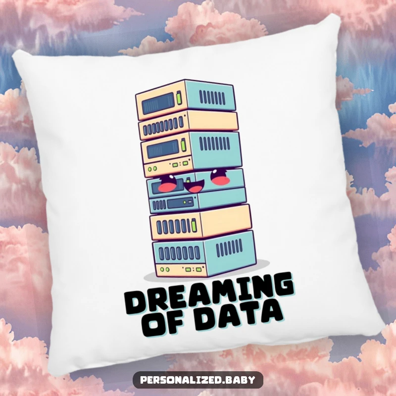 Funny pillow with a giggling, wobbly stack of data blocks, designed for comfortable and humorous relaxation.
