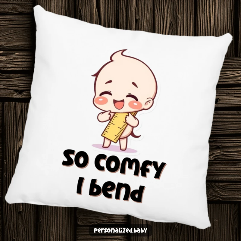 Funny ruler character hilariously bent in half with laughter, depicted on a plush pillow for comfort and humorous decor.