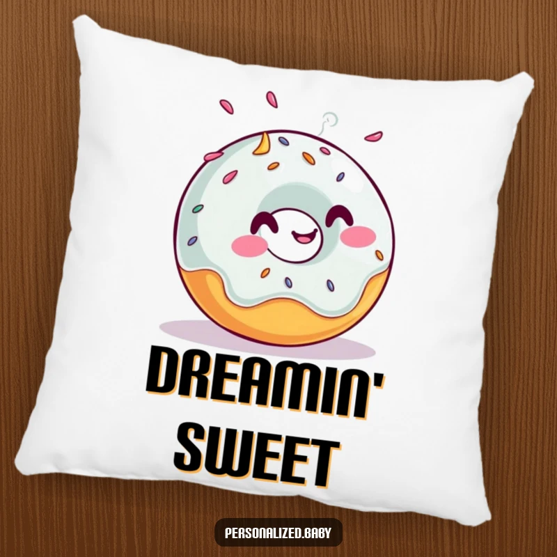 Funny pillow designed with a giggling, rolling donut with sprinkles, offering comfort and sweet humor, a delightful funny gift.