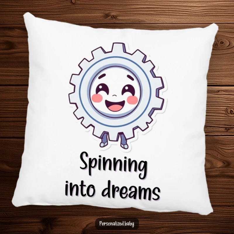 Funny Pillow: Smiling, spinning gear character exudes playful automation. A soft, humorous funny gift.