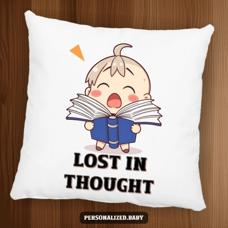 Funny binder pillow showing a shocked binder character with pages fanning out, offering comfort and humor.