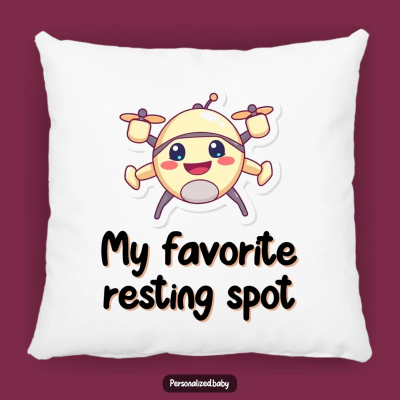 Cozy Funny Drone Pillow - Happy Buzzing Character Comfort Gift
