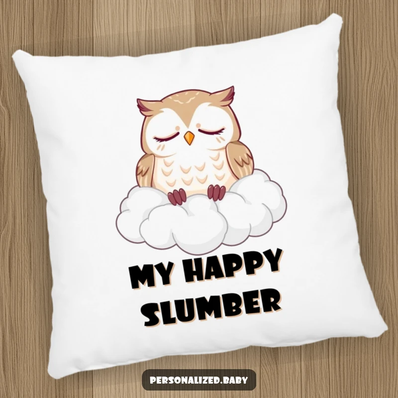 Funny pillow with a sleepy owl dozing soundly on a fluffy pile of clouds, offering soft, humorous, and peaceful comfort.