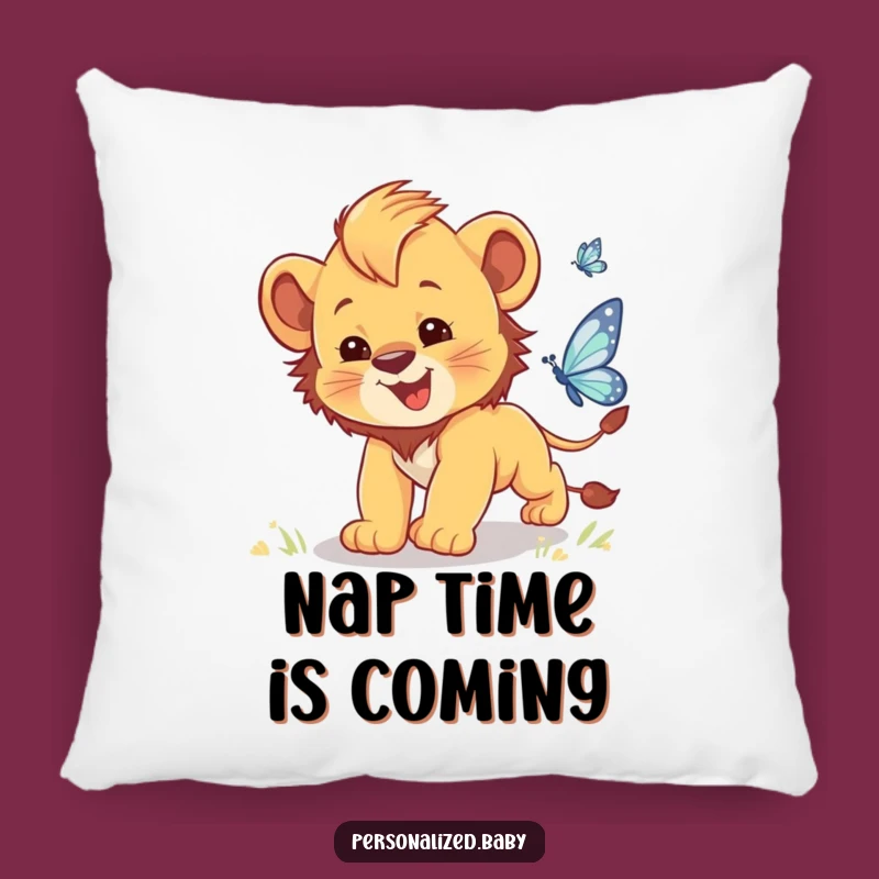 Funny Lion Cub Butterfly Chase Pillow: Cozy Clumsy Cub Cushion for Sweet Naps