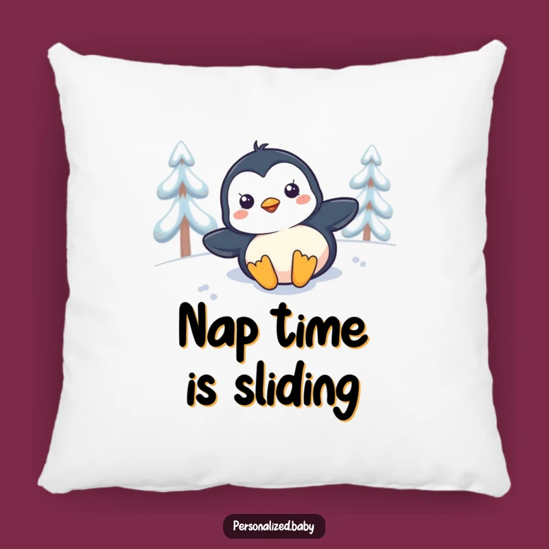 Funny Penguin Slide Pillow - Comfy and humorous gift for cozy winter nights.