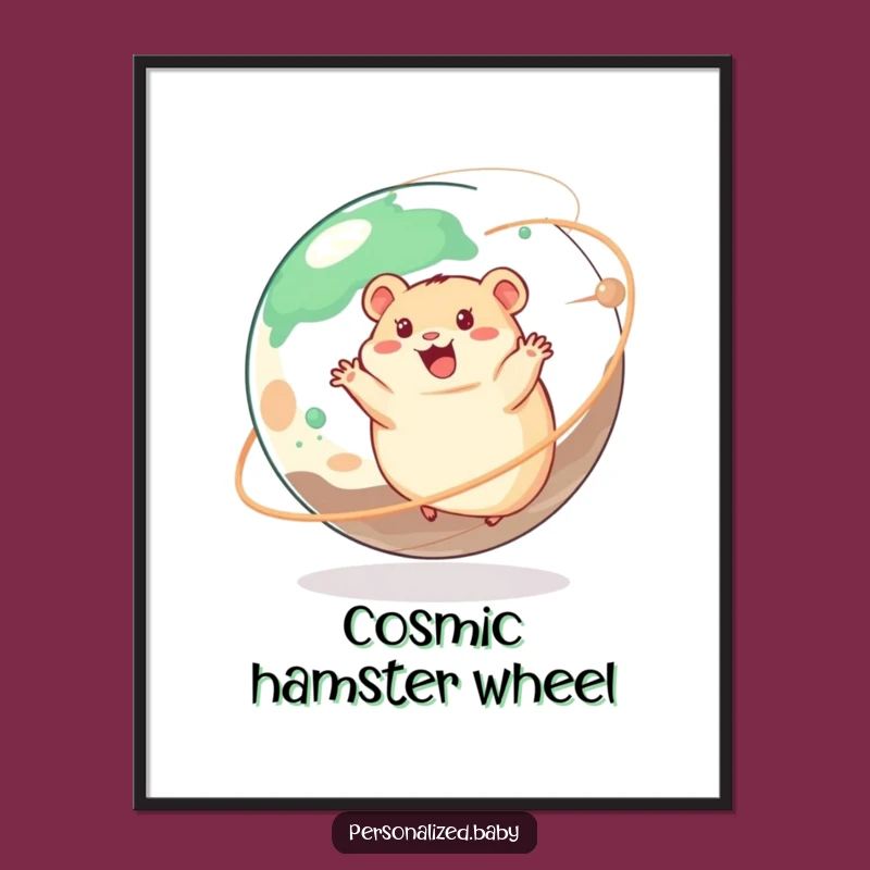 Funny Happy Hamster Planet Digital Art: Cosmic Printable, Instant Joyful Decor