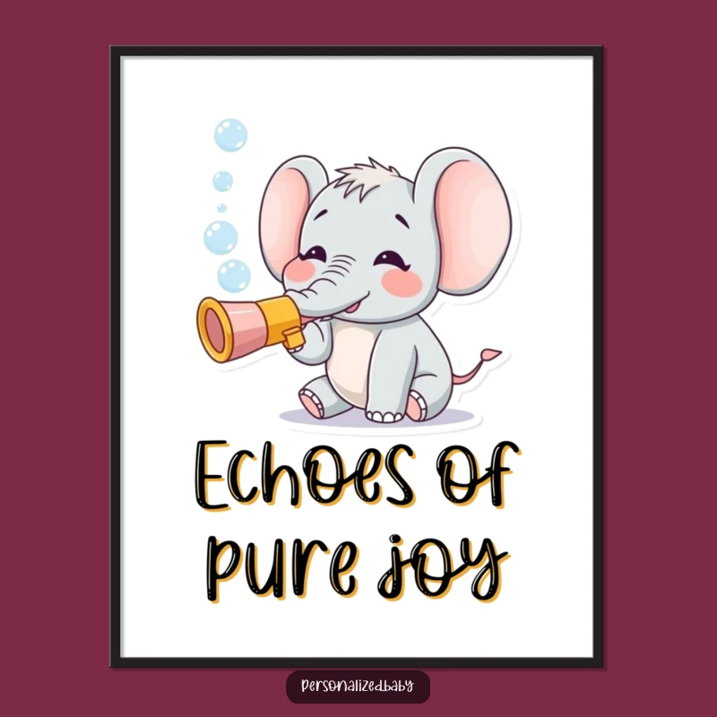 Funny Elephant Trumpet Digital Art: Joyful Bubbles Print, Perfect Funny Gift!