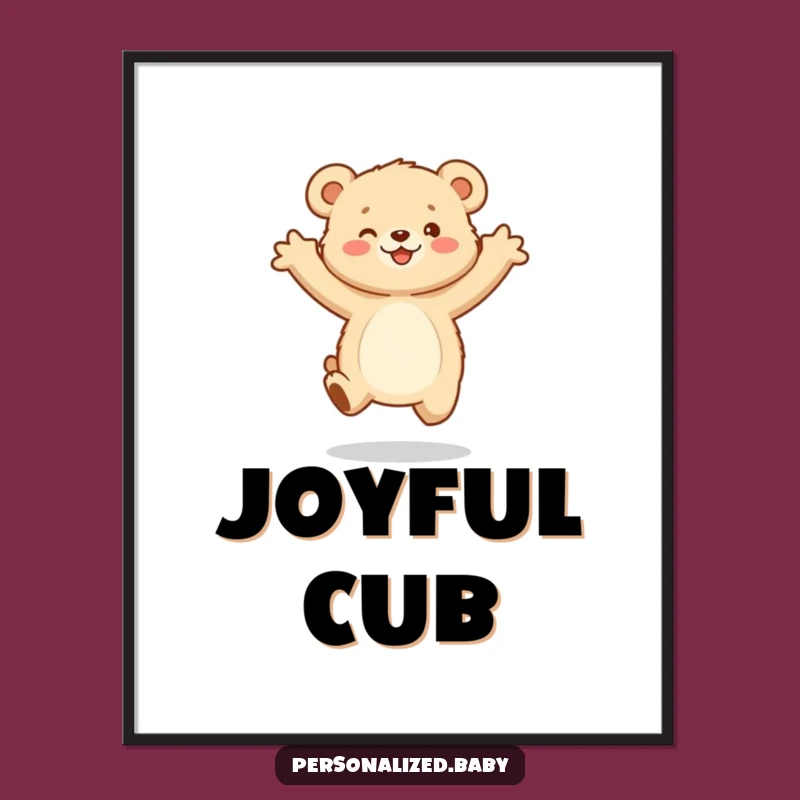 Funny Bear Cub Art Print: Gleeful Jump - Instant Adorable Decor