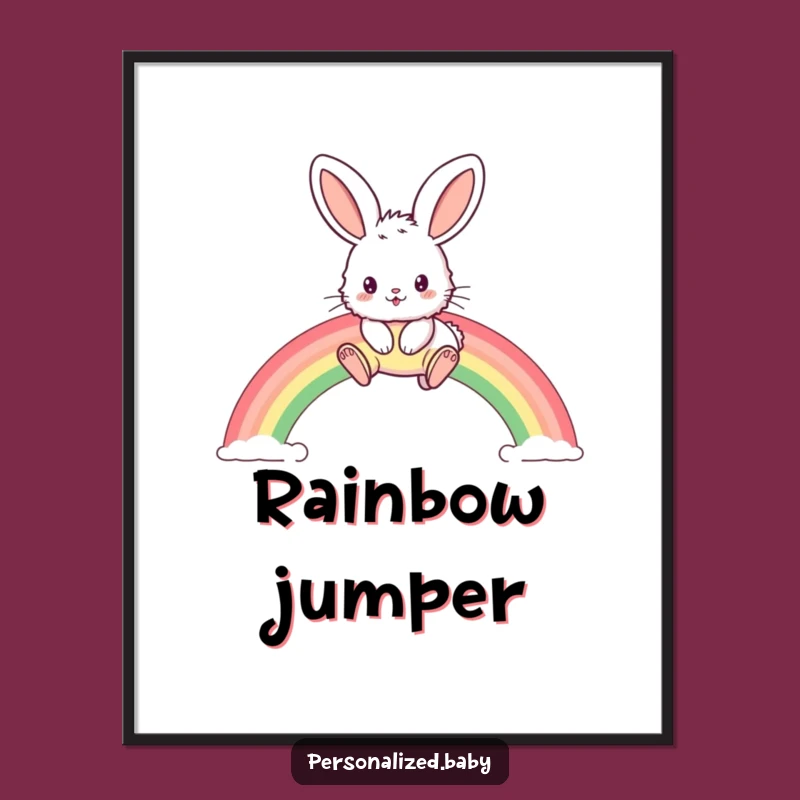 Funny Bunny Rainbow Hop Digital Art: Fluffy Rabbit Print for Joyful Decor
