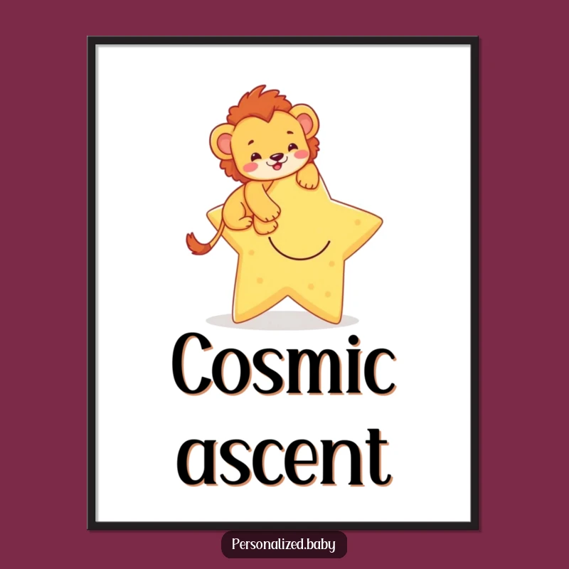 Funny Lion Cub Digital Art: Brave Star Climber Instant Download