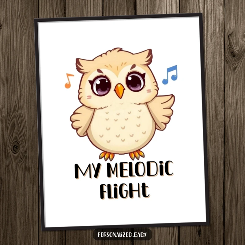 Funny Owl Melody Digital Art Print of a surprised owl character hooting a beautiful tune, capturing a moment of whimsical, humorous delight.