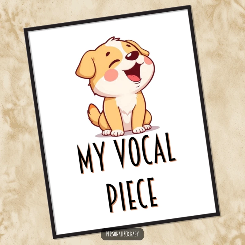 Funny Singing Dog Digital Art Print of a giggling dog tilting its head back to sing, capturing a moment of pure, hilarious musical delight.