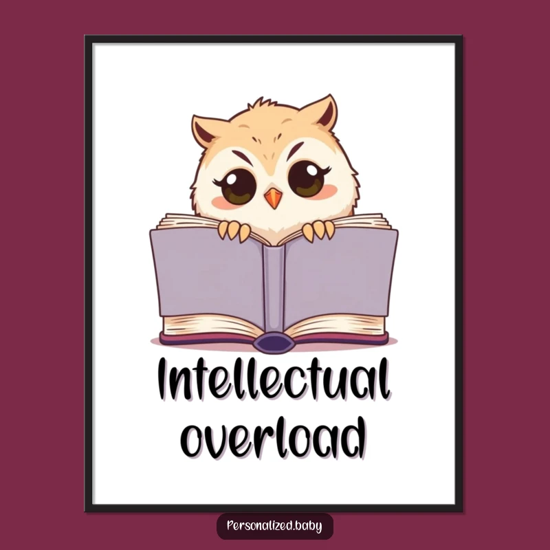 Funny Sleepy Owl Chick Digital Art: Printable Reading Humor for Your Decor