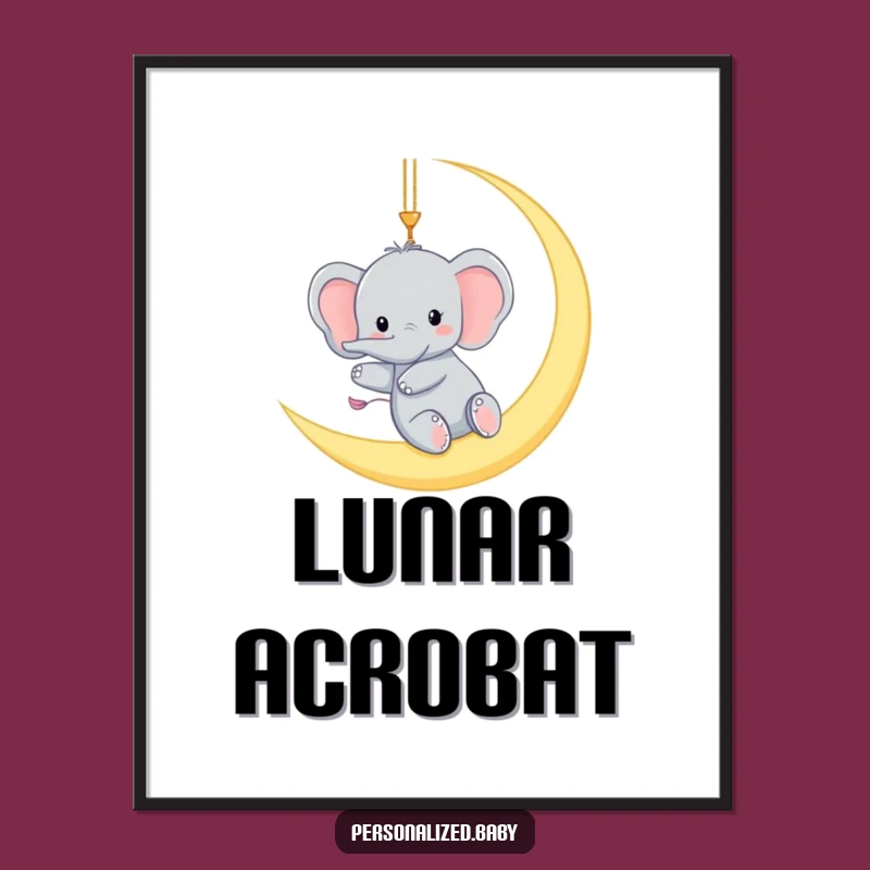 Funny Elephant Moon Digital Print: Instant Whimsical Decor