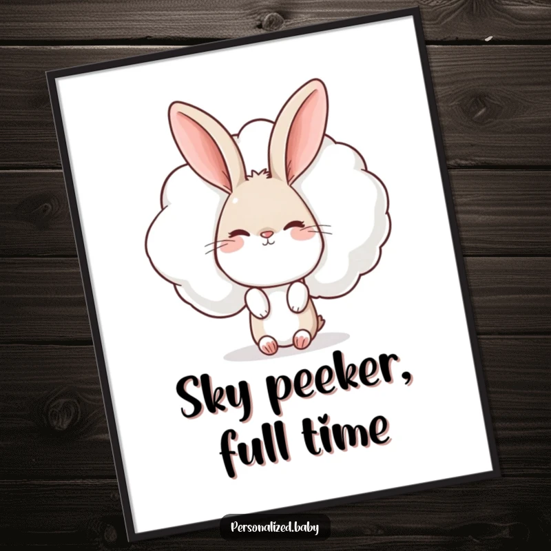Funny Rabbit Digital Art Print: Printable art of a rabbit peeking from behind a winking cloud, perfect for adding instant humor and charm.