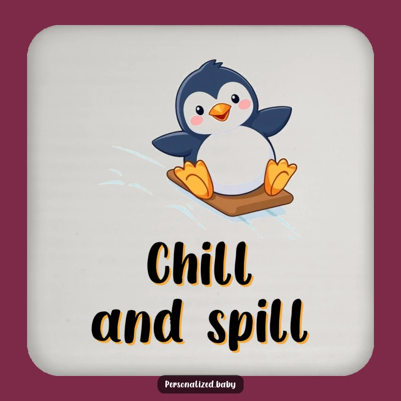 Funny Penguin Coaster: Protect Surfaces With Starry Slope Humor