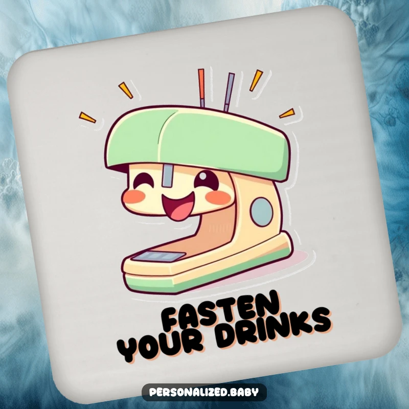 Funny stapler coasters featuring a smiling stapler character with staples popping out, protecting surfaces with enthusiasm.