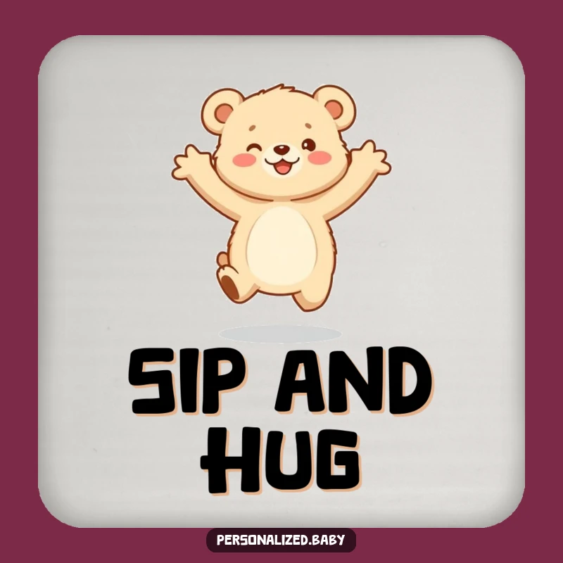 Funny Bear Cub Coaster: Joyful Jump - Protect Surfaces with Cuteness