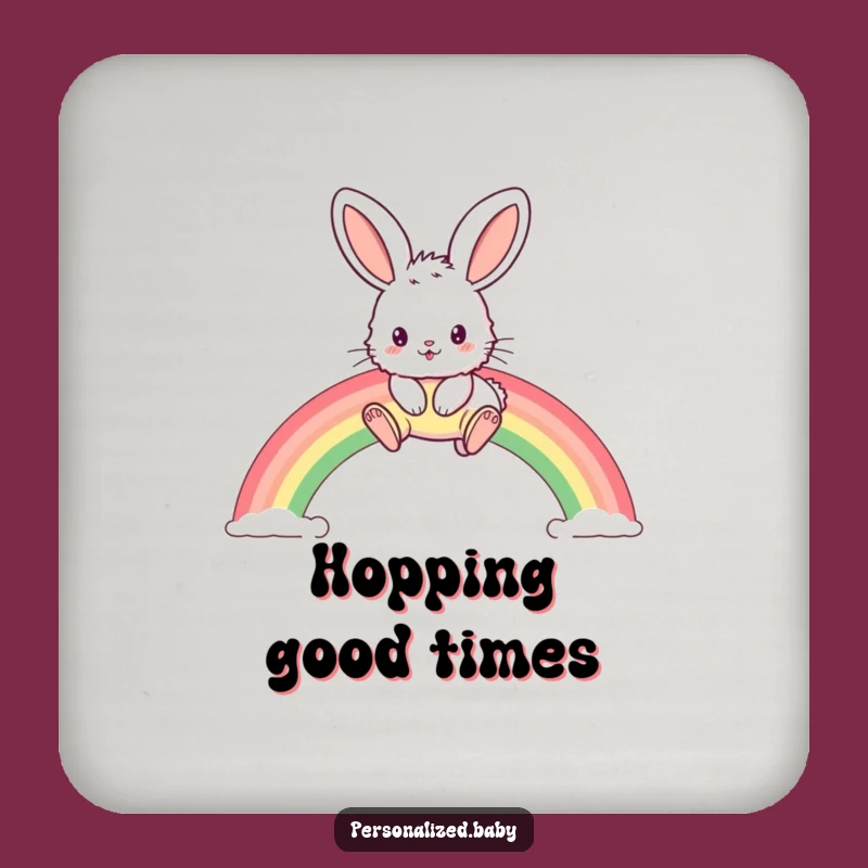 Funny Bunny Rainbow Hop Coaster: Cute Fluffy Rabbit Drink Protector