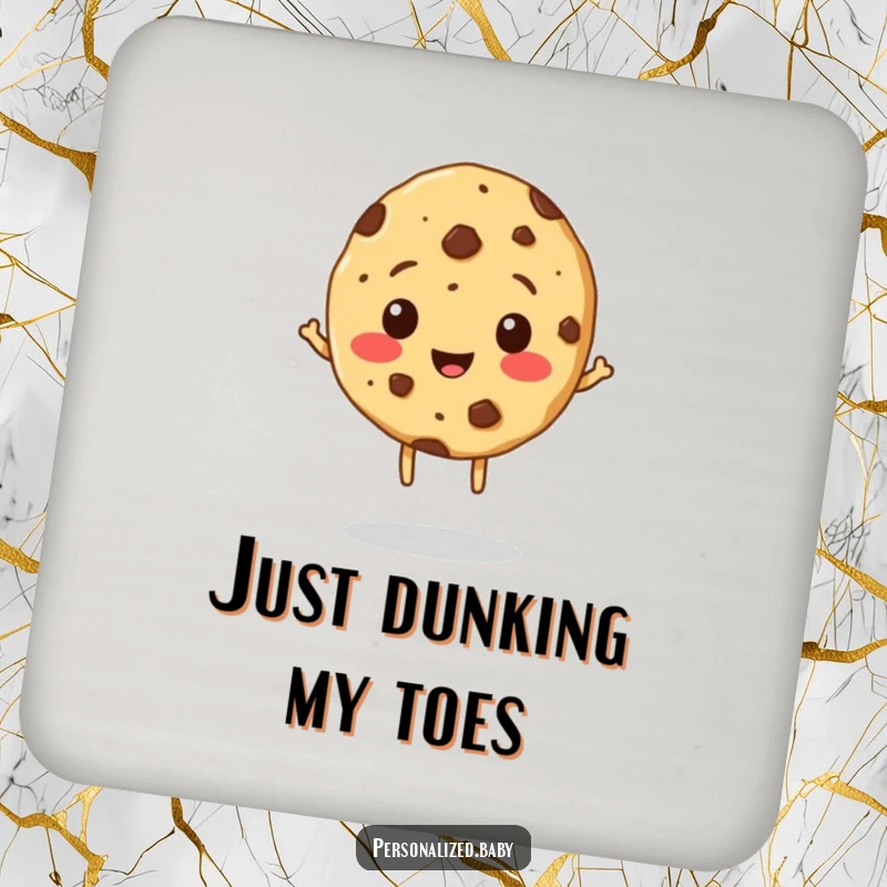 Funny Cookie Coaster: A single coaster displaying a cheerful, bouncing cookie with chocolate chip freckles.