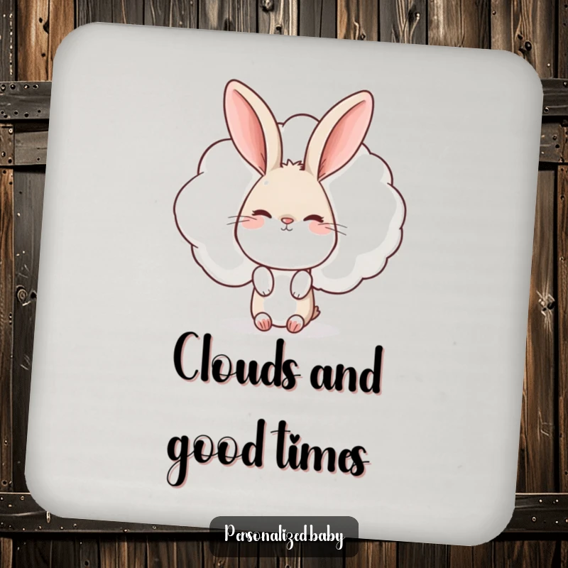 Funny Rabbit Coaster: Decorative coaster featuring a curious rabbit peeking from behind a winking cloud, adding humor to drink protection.