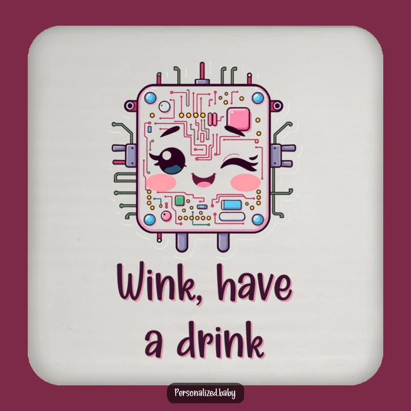 Funny Winking Circuit Board Coaster for Tech Drinkware