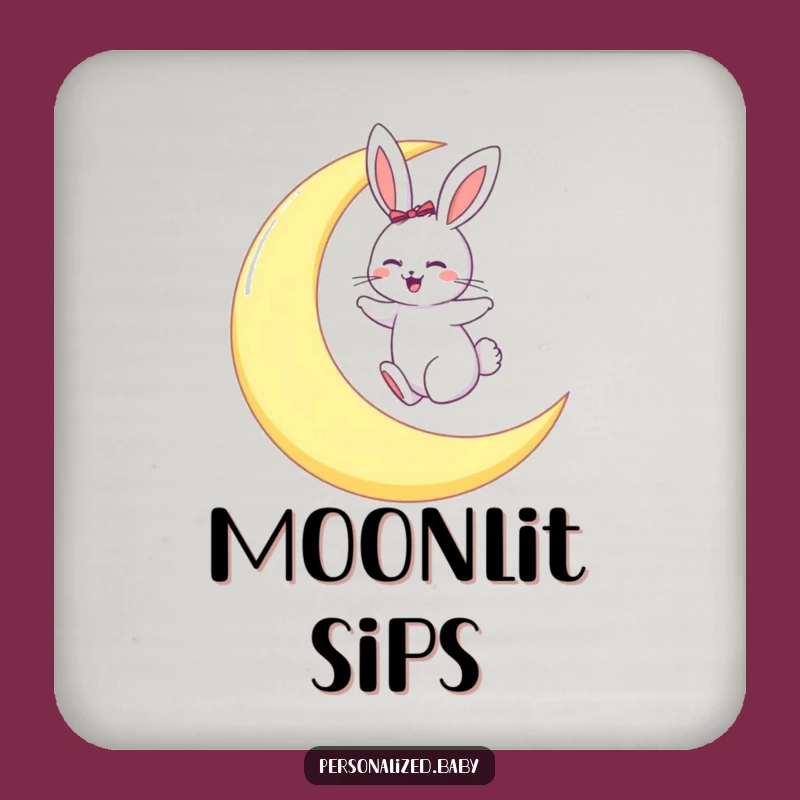 Funny Bunny Moon Hop Drink Coaster: Celestial Party Gift Coaster