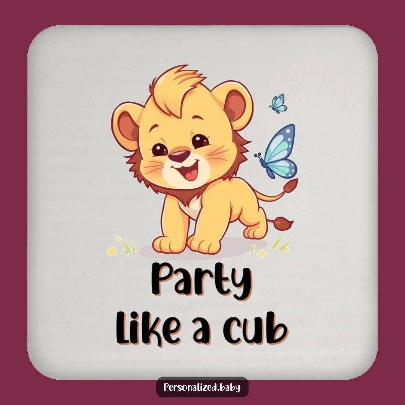 Funny Lion Cub Butterfly Chase Coaster: Clumsy Cub Protector for Drinks