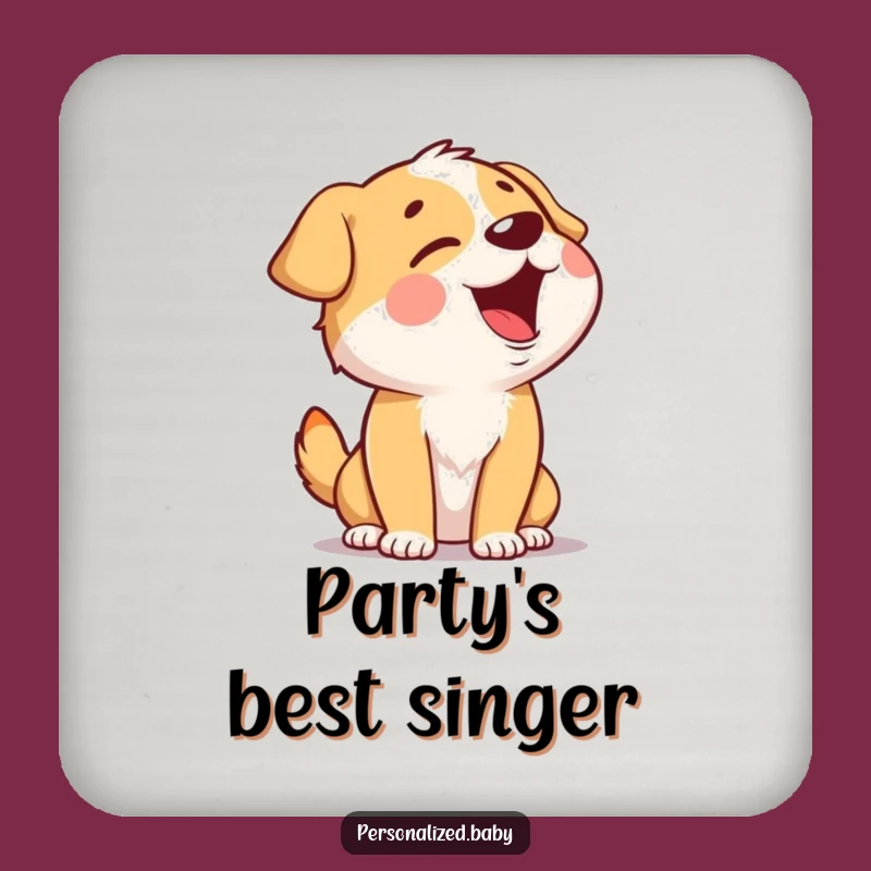 Funny Singing Dog Coaster: Giggling Pup Harmony, Hilarious Gift for Drink Protection