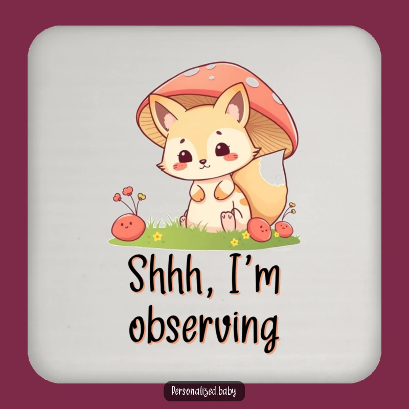 Funny Fox Kit Mushroom Coaster: Protect Surfaces with Woodland Charm, Ideal Funny Gift!