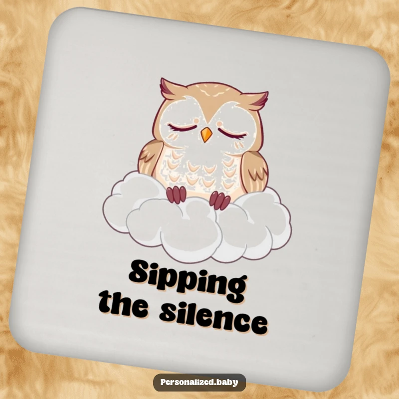 Funny coasters with a sleepy owl dozing soundly on a fluffy pile of clouds, protecting surfaces with humorous calm.